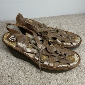 Fly London | Bronze Leather Lace Up Sandal Wedges Size 39